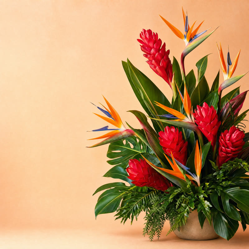 Fresh tropical flowers and bouquets