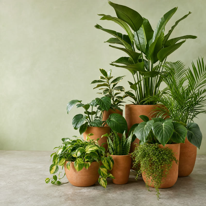 Easy-care potted plants and greenery