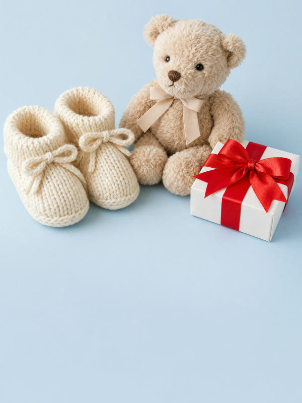 New baby booties teddy and gift