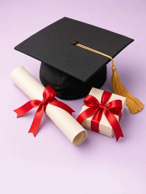 Graduation cap diploma and gift
