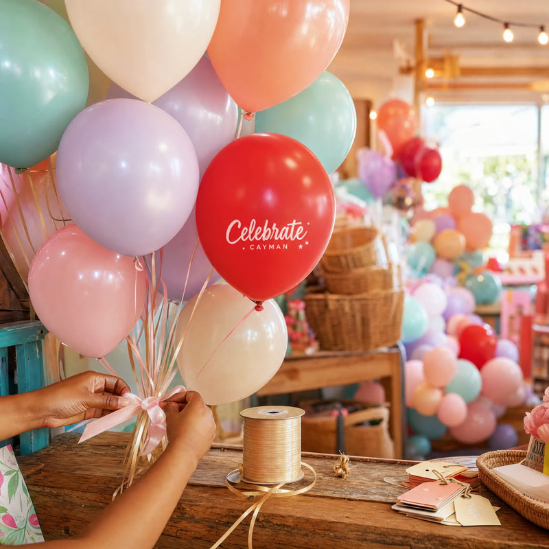 Preparing pastel balloons in the shop